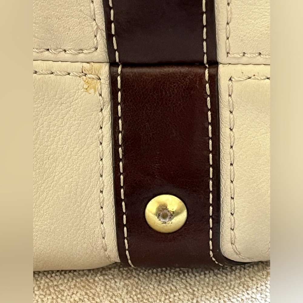 COACH Carly Cream Leather Hobo Handbag w/Brown Leather Trim and Brass Hardware - Picture 14 of 16